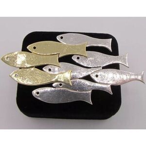VTG~MCM~MEXICO~"925"~STERLING SILVER~BRASS~LRG SCHOOL OF FISH~BROOCH PIN